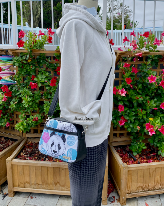 Black and Blue Panda Bitty Bowler Bag