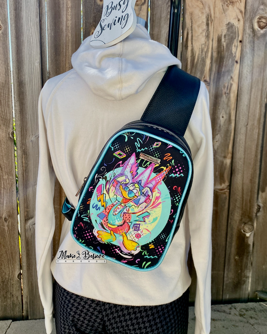 Black and Teal DF Duck Party-Time Medium Sling Bag