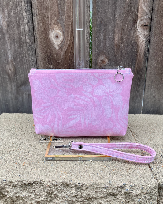 Bow Kitty Tropical Pink Pouch with Wristlet Strap