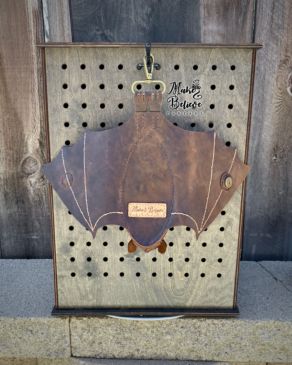 Brown Full-Grain Distressed Buffalo Leather Bat Coin Pouch