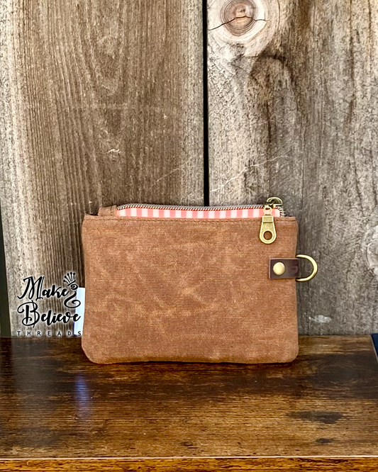 Brown Waxed Canvas Witchy Black Cat Mini Zip Wallet