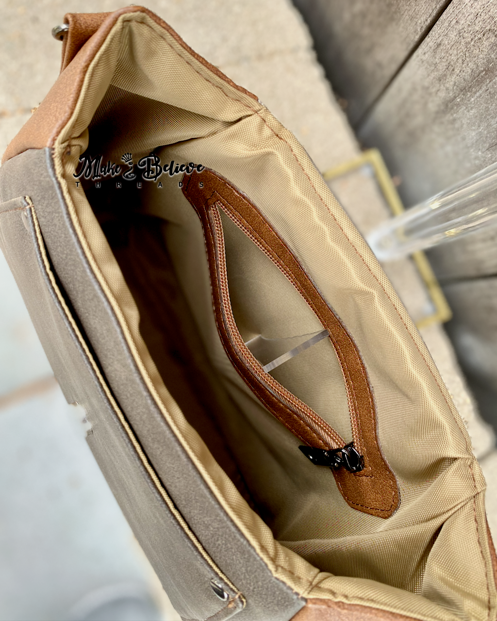 Brown and Cream Cat Face Crossbody Bag