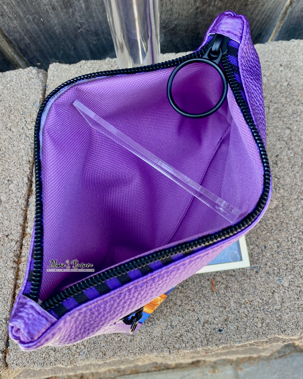 Cartoon Sea Witch Shimmering Purple Pouch with Wristlet Strap