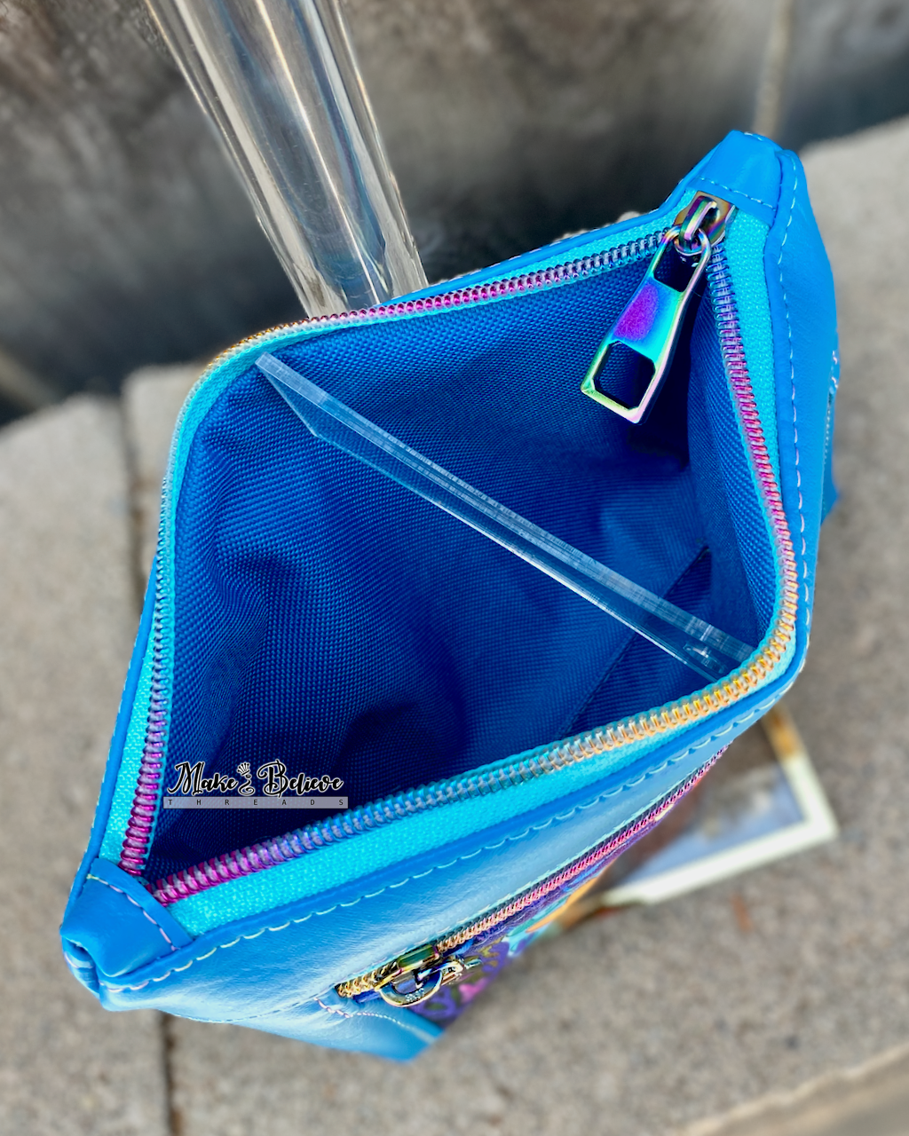 Cartoon Singing Mermaid Turquoise Pouch with Wristlet Strap