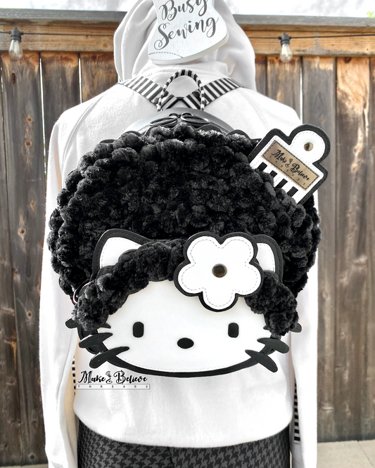 Custom Black and White Afro Bow Kitty 3D Backpack