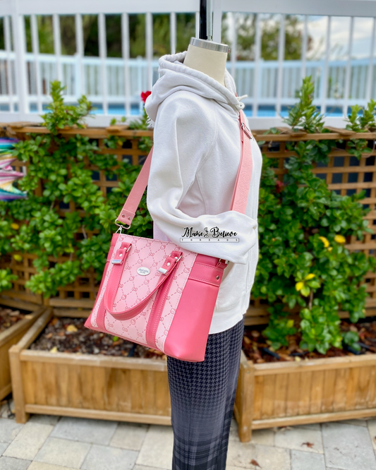 Debossed Bow Kitty Two-Toned Pink Handbag