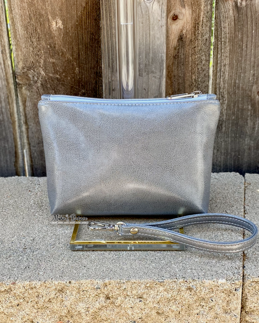 Debossed Space Wars Grey and White Pouch with Wristlet Strap