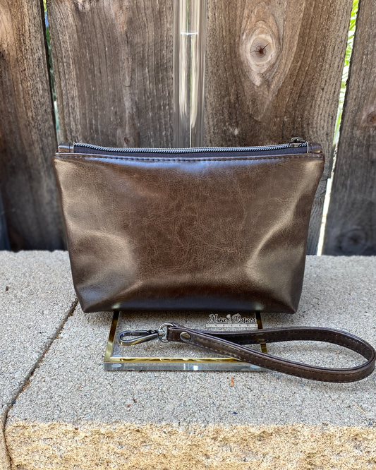 Debossed Space Wars Saddle Brown Pouch with Wristlet Strap