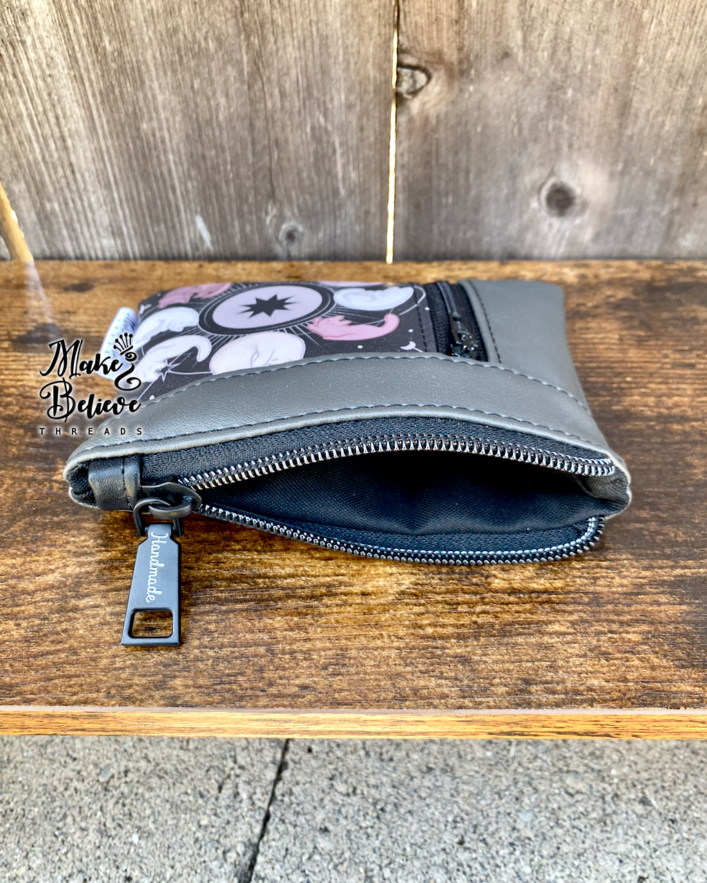 Grey Dark Kitty Moon Phases Mini Zip Wallet