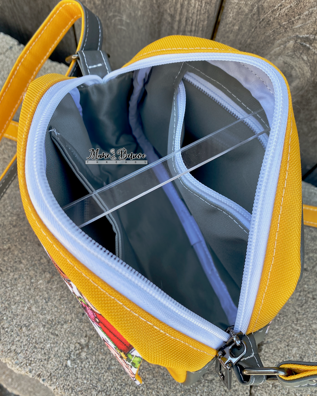 Grey and Sunflower Peanut Pup Bitty Bowler Bag