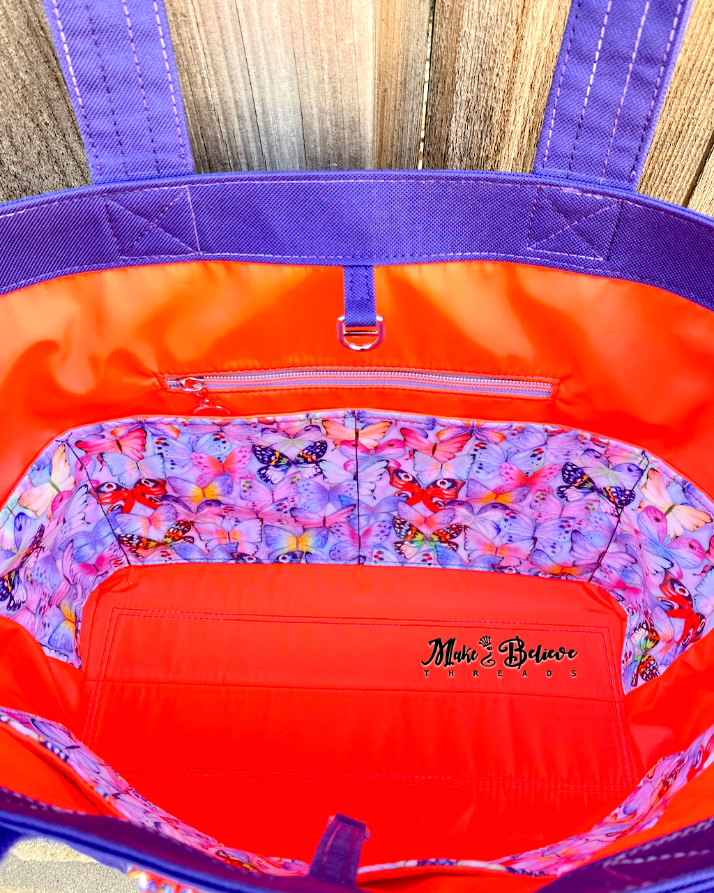 Purple and Orange Beach Bag with Butterflies
