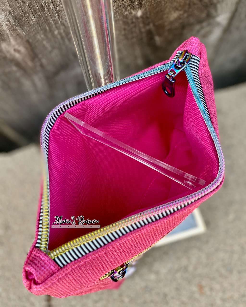 Karma Cat Textured Hot Pink Pouch with Wristlet Strap