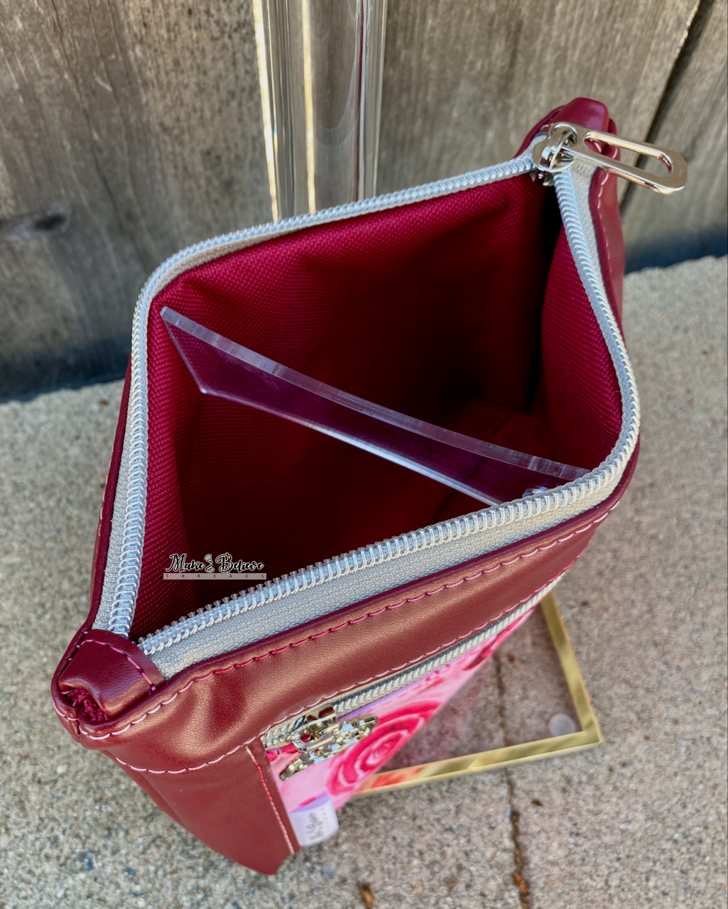 Lovers Roses Deep Red Pouch with Wristlet Strap