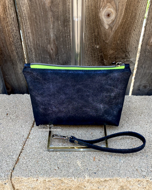 Magic Mirror Distressed Midnight Blue Pouch with Wristlet Strap