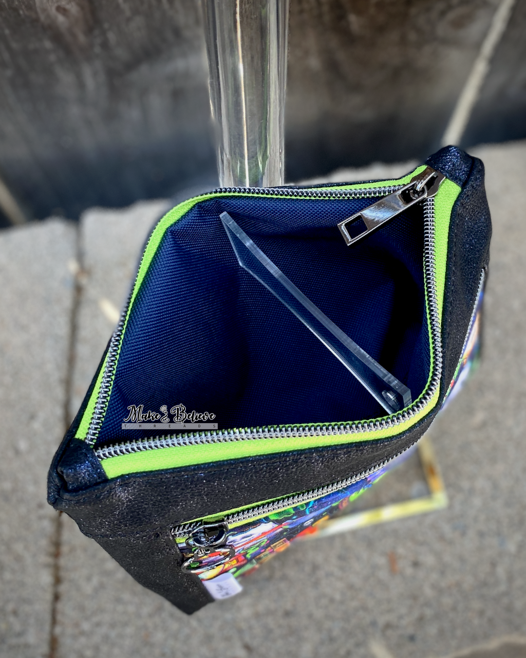 Magic Mirror Distressed Midnight Blue Pouch with Wristlet Strap
