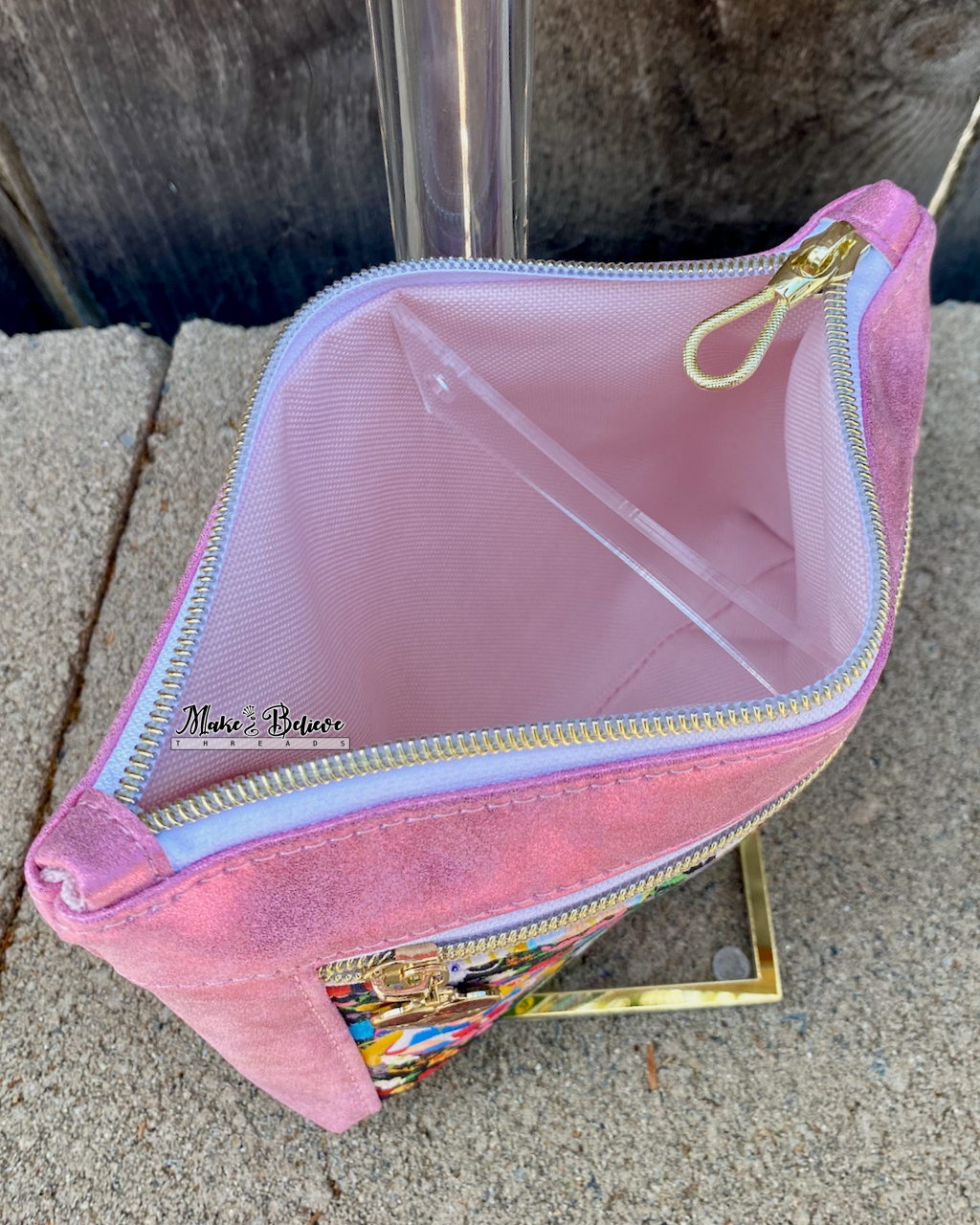 Moon Kingdom Shimmering Pink Pouch with Wristlet Strap