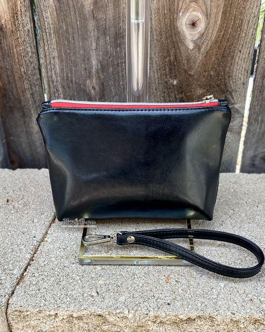 Mouse Bows Black Pouch with Wristlet Strap