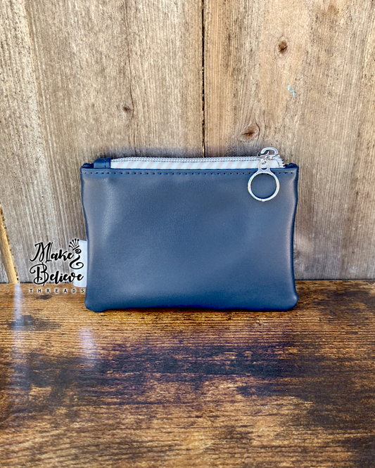 Navy Light Kitty Moon Phases Mini Zip Wallet