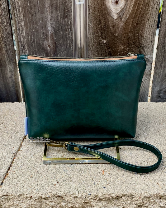 One Ring Bookshelf Dark Green Pouch with Wristlet Strap