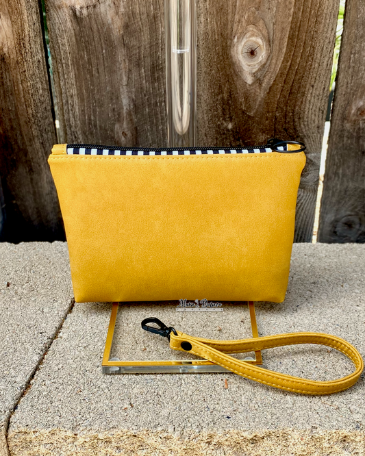 Peanut Pup Mustard Yellow Pouch with Wristlet Strap