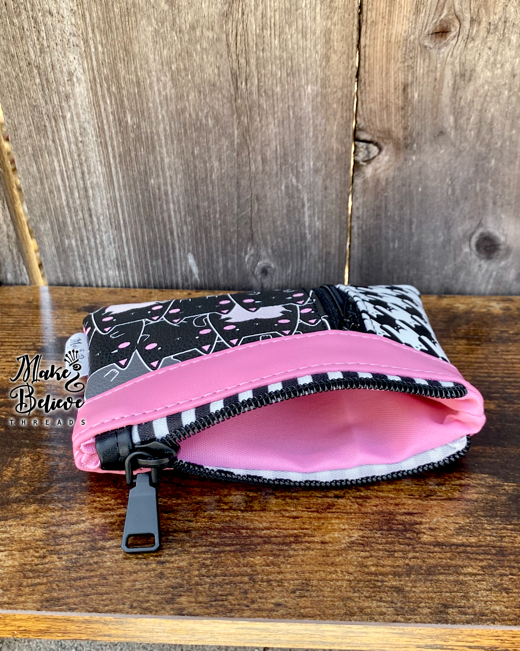 Pink & Black Smitten Kittens Mini Zip Wallet