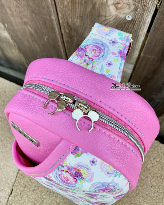 Pink Floral Mouse Head Midsize Sling Bag