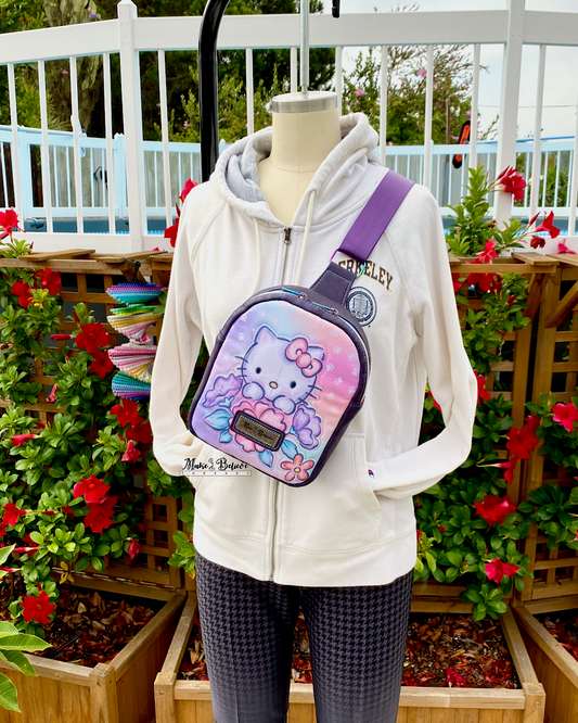 Purple Floral Bow Kitty Small Sling