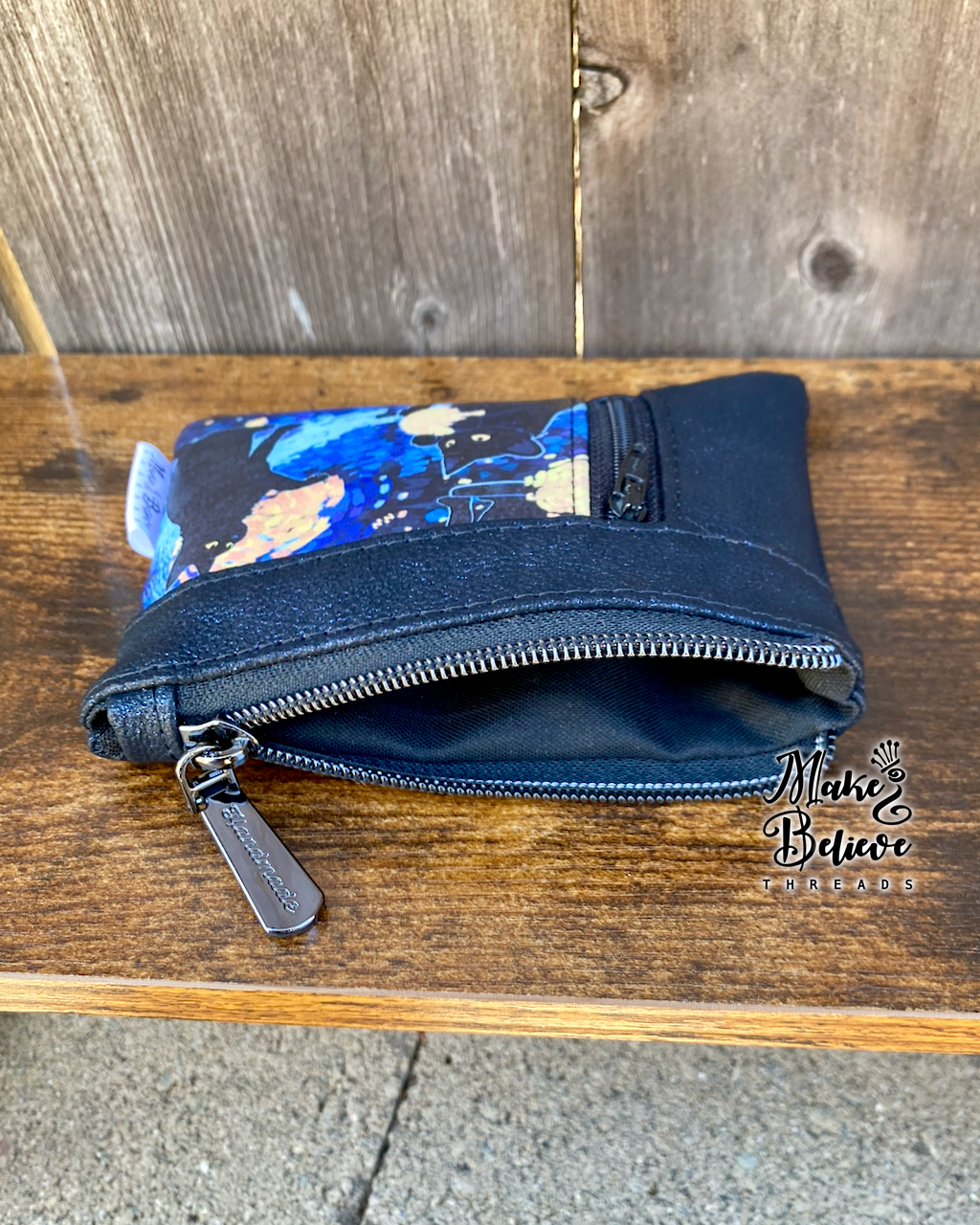 Sparkling Navy Meowy Nights Mini Zip Wallet