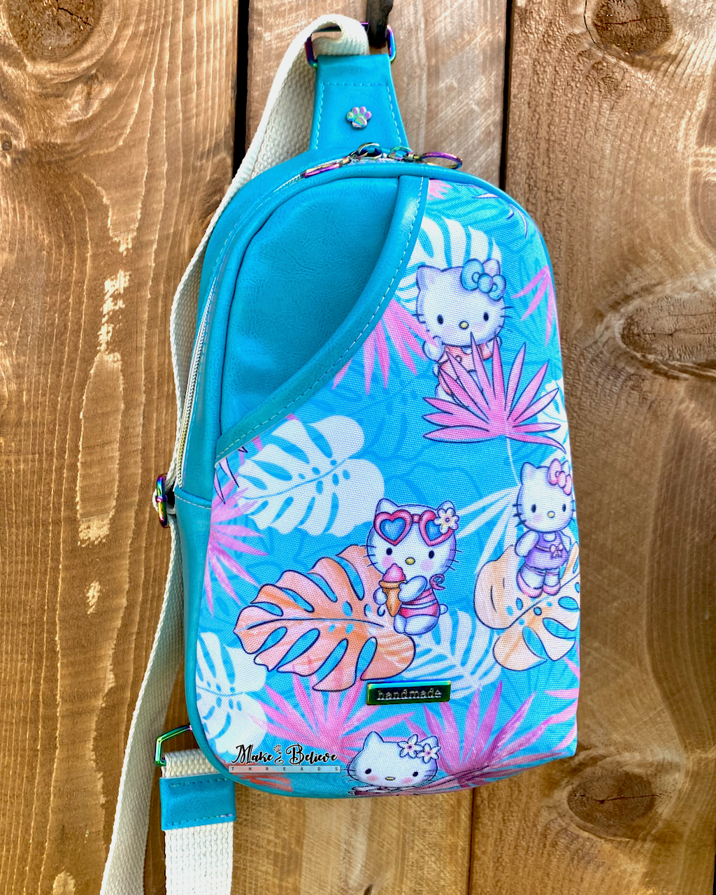 Aqua Blue Bow Kitty Midsize Sling Bag