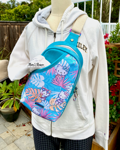 Aqua Blue Bow Kitty Midsize Sling Bag