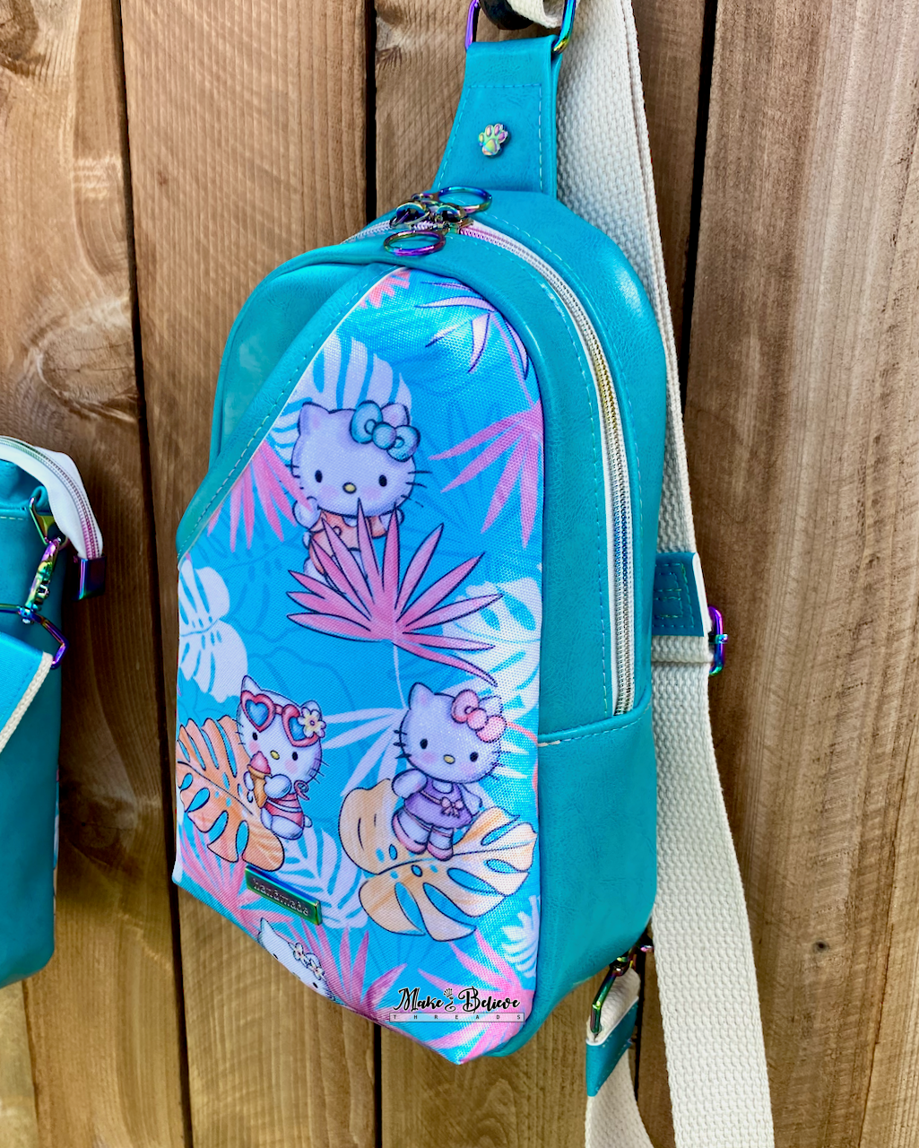 Aqua Blue Bow Kitty Midsize Sling Bag