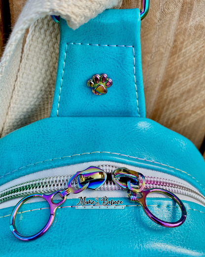 Aqua Blue Bow Kitty Midsize Sling Bag