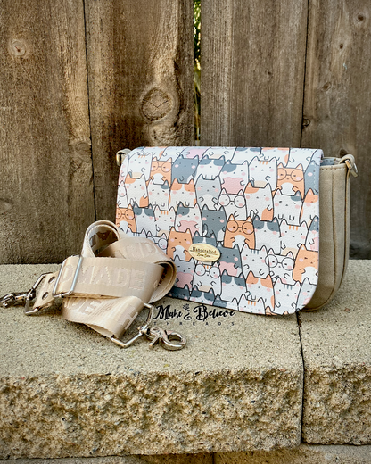 Beige Smitten Kittens Crossbody Saddle Bag