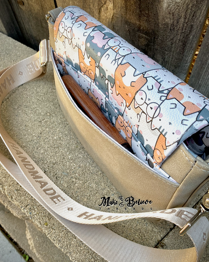 Beige Smitten Kittens Crossbody Saddle Bag