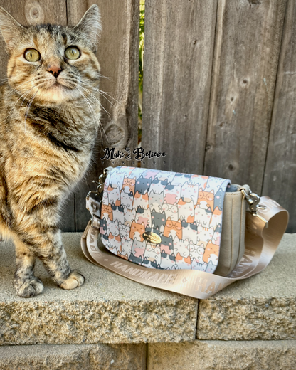 Beige Smitten Kittens Crossbody Saddle Bag