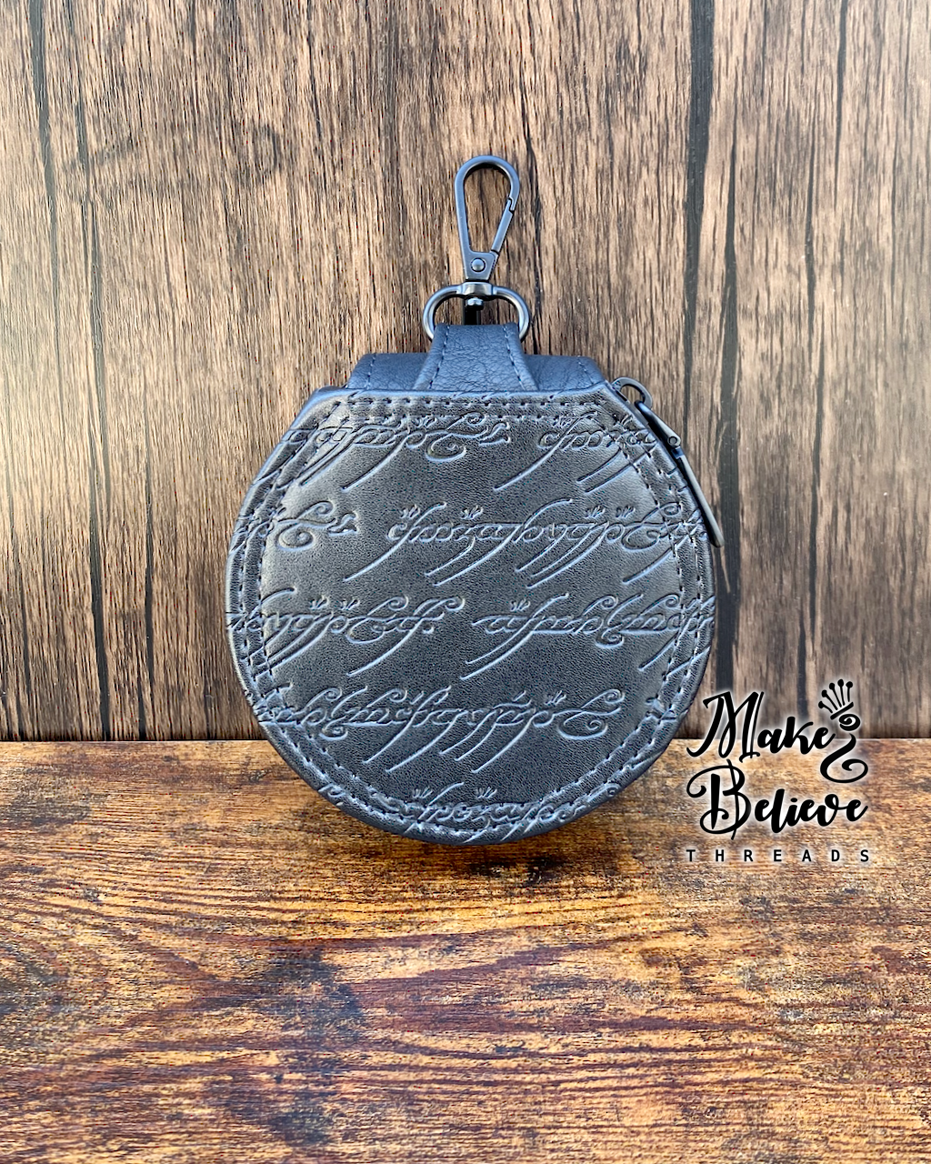 Black Elvish Script One Ring Circle Pouch with Clip