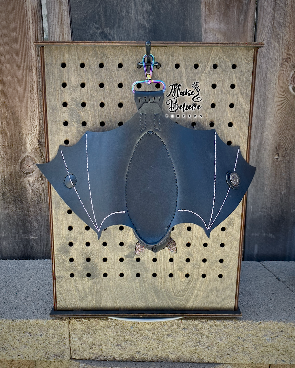Black Faux Leather Glitter-Lined Bat Coin Pouch