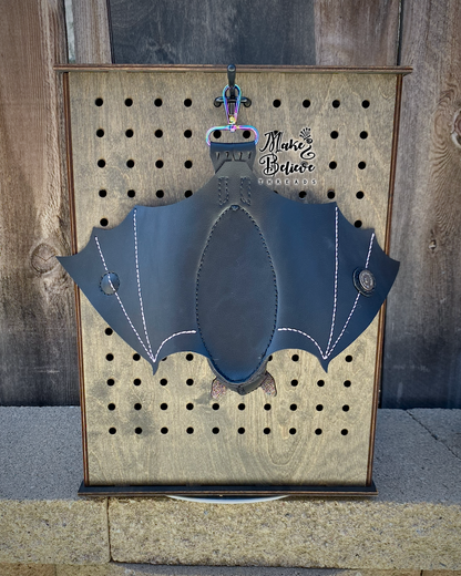 Black Faux Leather Glitter-Lined Bat Coin Pouch