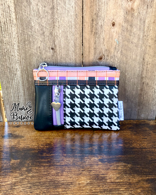 Black, Lavender, & Peach Hisstooth Mini Zip Wallet