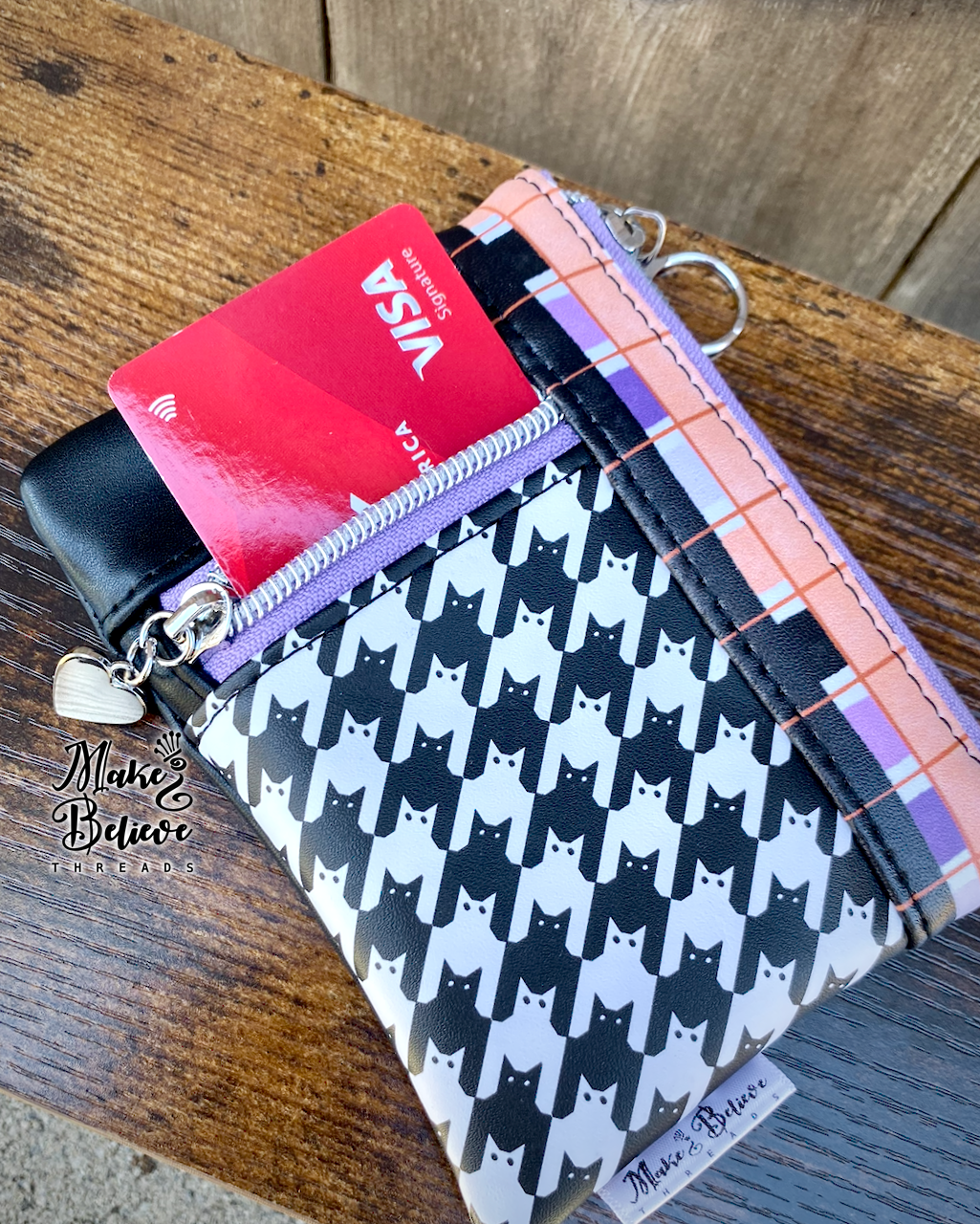 Black, Lavender, & Peach Hisstooth Mini Zip Wallet