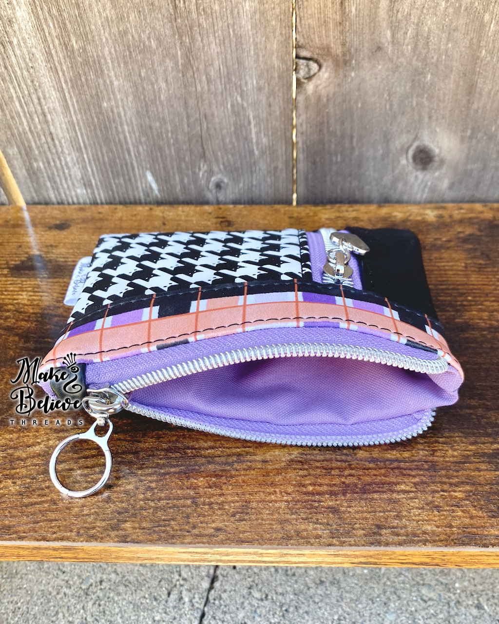 Black, Lavender, & Peach Hisstooth Mini Zip Wallet