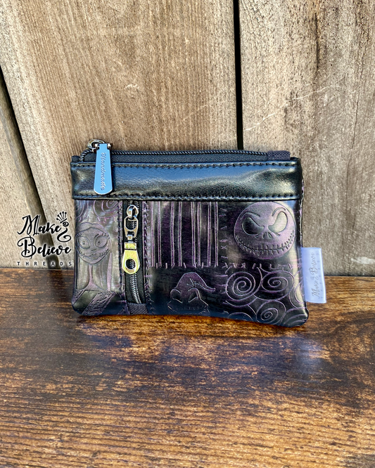 Black & Purple Debossed Nightmare Patches Mini Zip Wallet