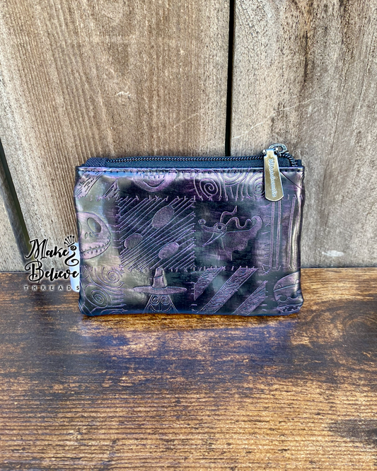 Black & Purple Debossed Nightmare Patches Mini Zip Wallet