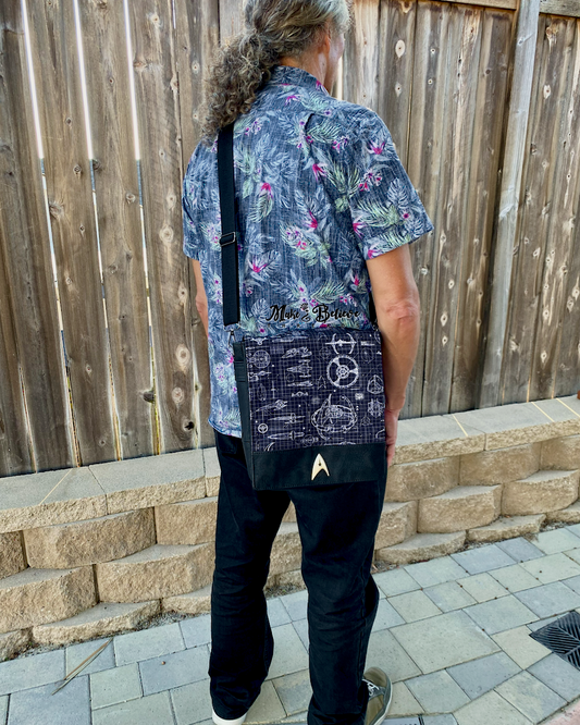 Black Space Fleet Blueprint Tablet-Sized Messenger Bag