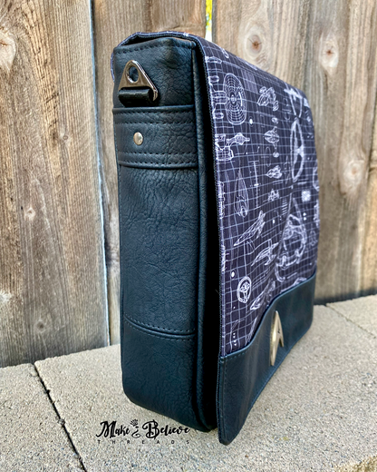 Black Space Fleet Blueprint Tablet-Sized Messenger Bag
