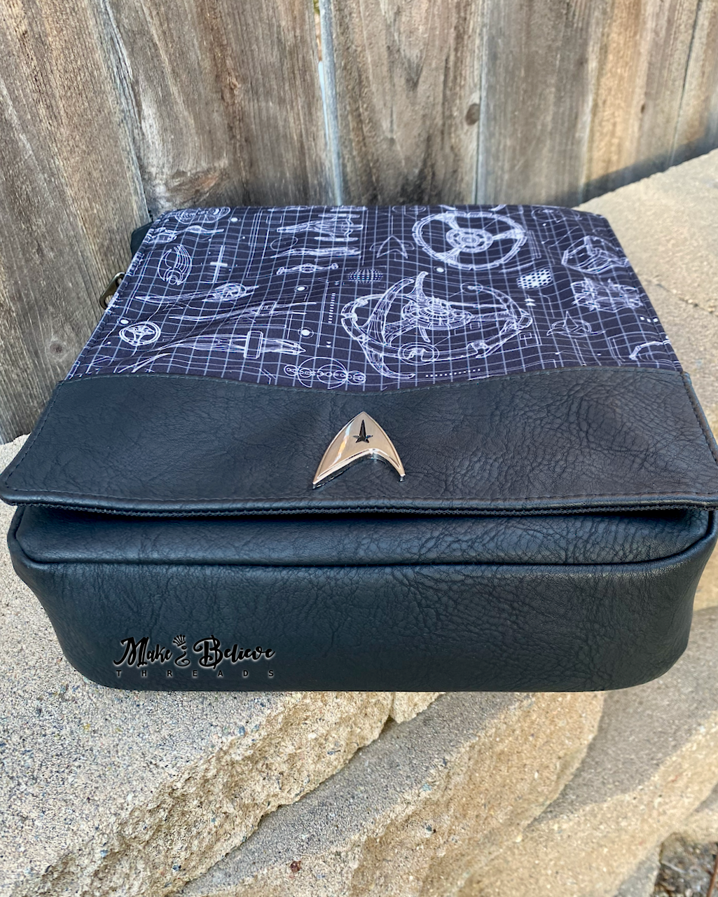 Black Space Fleet Blueprint Tablet-Sized Messenger Bag