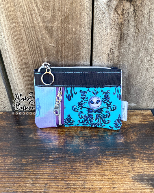 Black & Teal Jack Damask Mini Zip Wallet