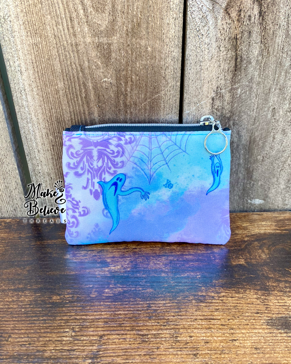 Black & Teal Jack Damask Mini Zip Wallet