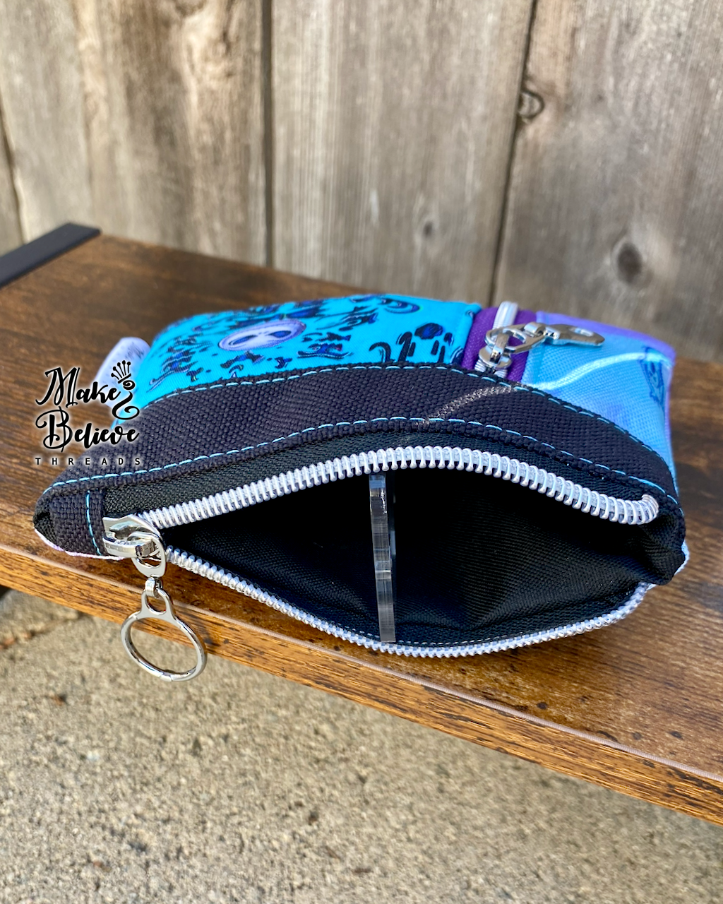 Black & Teal Jack Damask Mini Zip Wallet