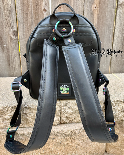 Black Wicked Backpack with Custom Green and Pink Zippered Textile